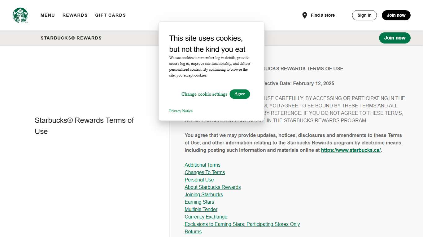 Starbucks Rewards Terms of Use: Starbucks Coffee Company